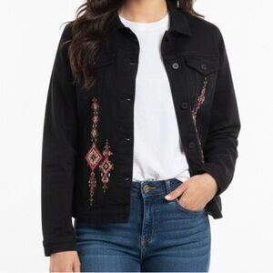 DG2 by Diane Gilman Classic Stretch Denim Embroidered Jean Jacket M